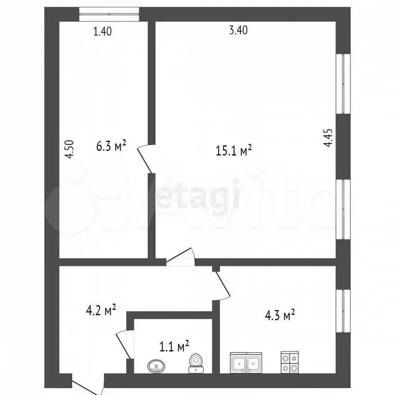 2-к. квартира, 31 м, 1/2 эт. - Фото 0