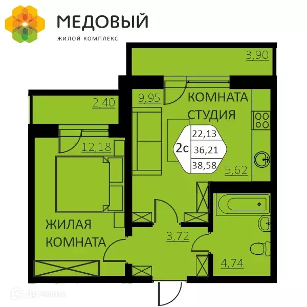 Продаётся 2-к квартира, 35.8 м - Фото 0