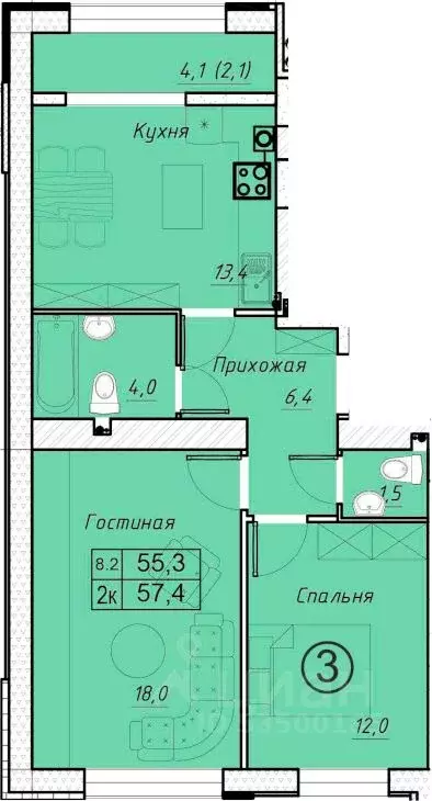 2-к кв. Ростовская область, Батайск ул. Олимпийское кольцо, 36к22 ... - Фото 0