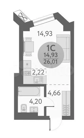 Квартира-студия, 26 м, 4/29 эт. - Фото 0