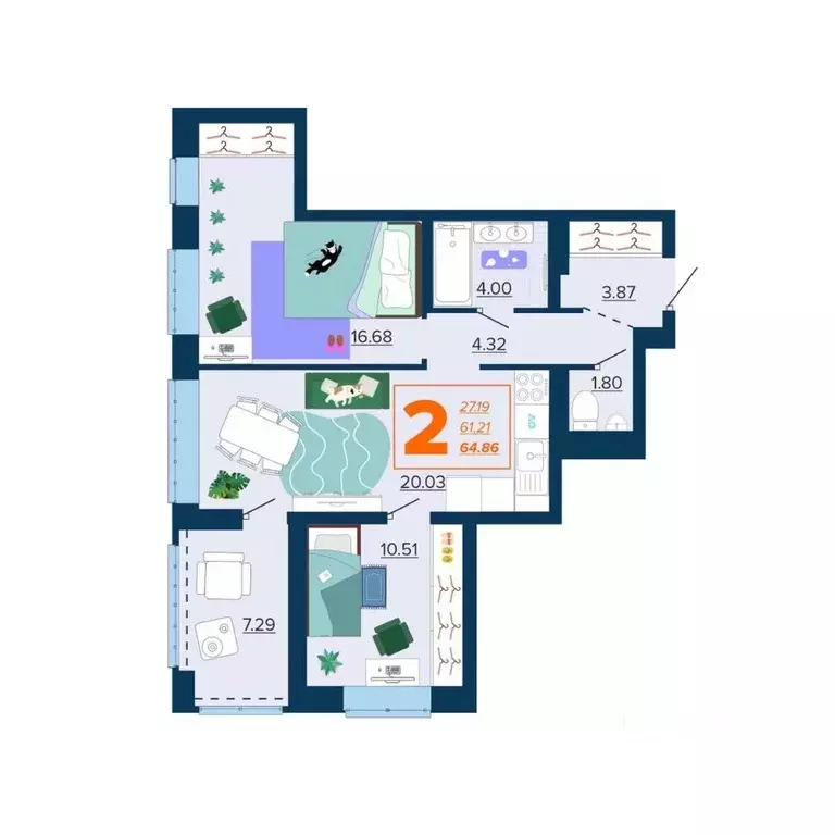 2-к кв. Брянская область, Брянск Московский мкр, 28 (64.86 м) - Фото 1