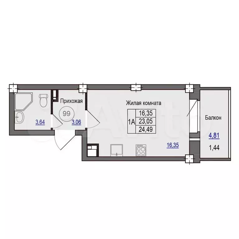 Квартира-студия, 24,4 м, 5/9 эт. - Фото 0