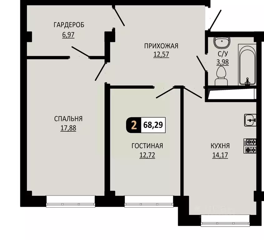 2-к кв. Ставропольский край, Пятигорск  (68.29 м) - Фото 1