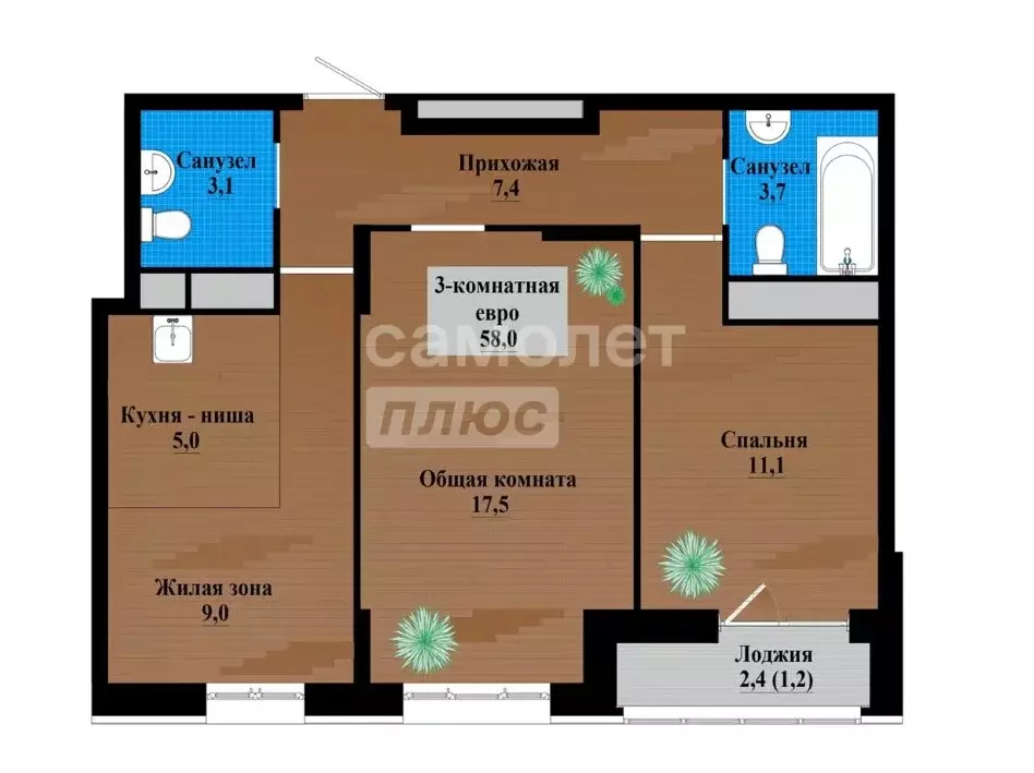 3-комнатная квартира: Чита, проспект Маршала Жукова, 8 (58.3 м) - Фото 2