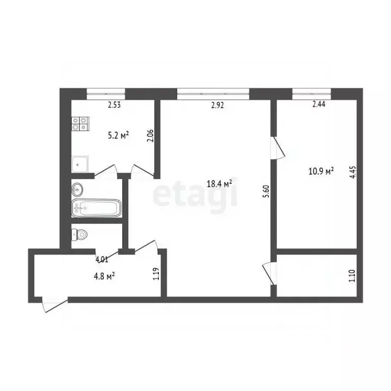 2-к кв. Тюменская область, Тюмень ул. Мельникайте, 101 (45.5 м) - Фото 2