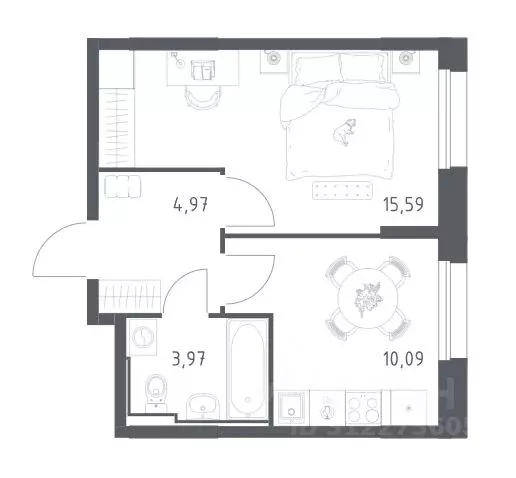 1-к кв. Татарстан, Казань ул. Сибирский Тракт, 34к9 (34.62 м) - Фото 0