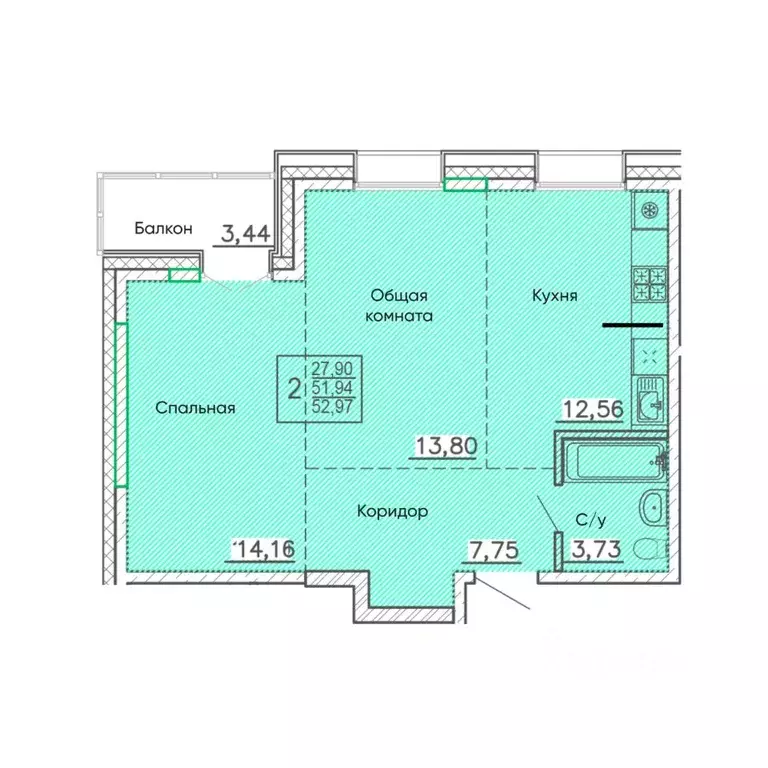 2-к кв. Бурятия, Улан-Удэ Энергетик мкр,  (52.97 м) - Фото 1