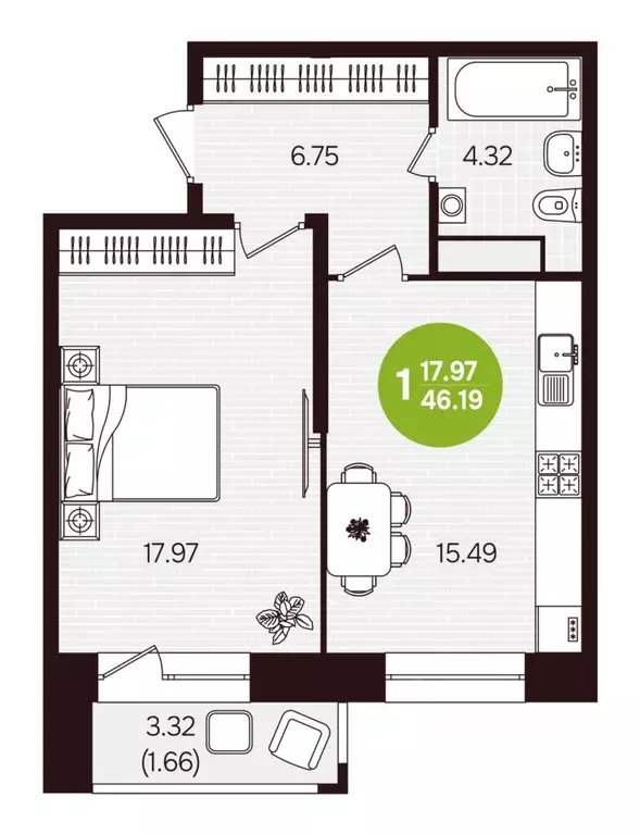 1-к кв. Чувашия, Новочебоксарск ул. 10-й Пятилетки, поз24 (46.19 м) - Фото 2