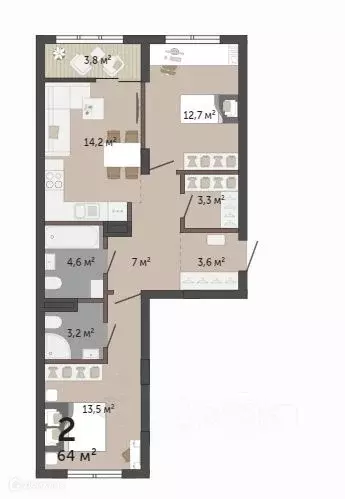 Продаётся 2-к квартира, 64 м - Фото 1