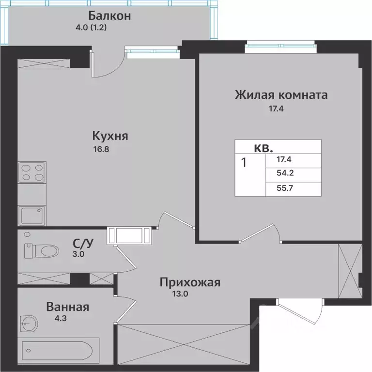 1-к кв. Ленинградская область, Всеволожск ул. Севастопольская, 2к2 ... - Фото 1