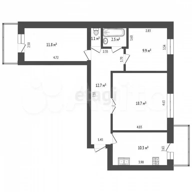 3-к. квартира, 67 м, 5/5 эт. - Фото 0