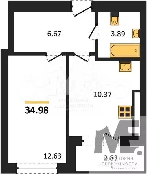 1-к. квартира, 35 м, 4/9 эт. - Фото 0