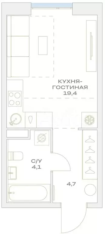 Квартира-студия, 28 м, 6/10 эт. - Фото 0