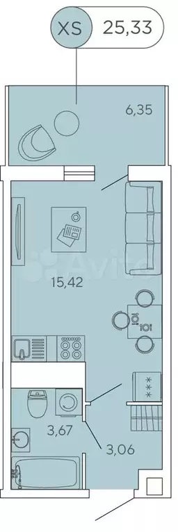 Квартира-студия, 25,3 м, 10/12 эт. - Фото 0