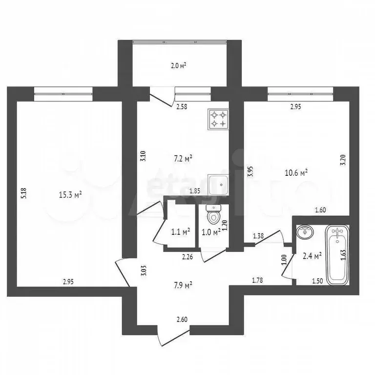 2-к. квартира, 45,5 м, 1/5 эт. - Фото 1