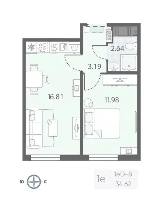 2-к кв. Санкт-Петербург ул. Маршала Казакова, 21к2Д (34.5 м) - Фото 1