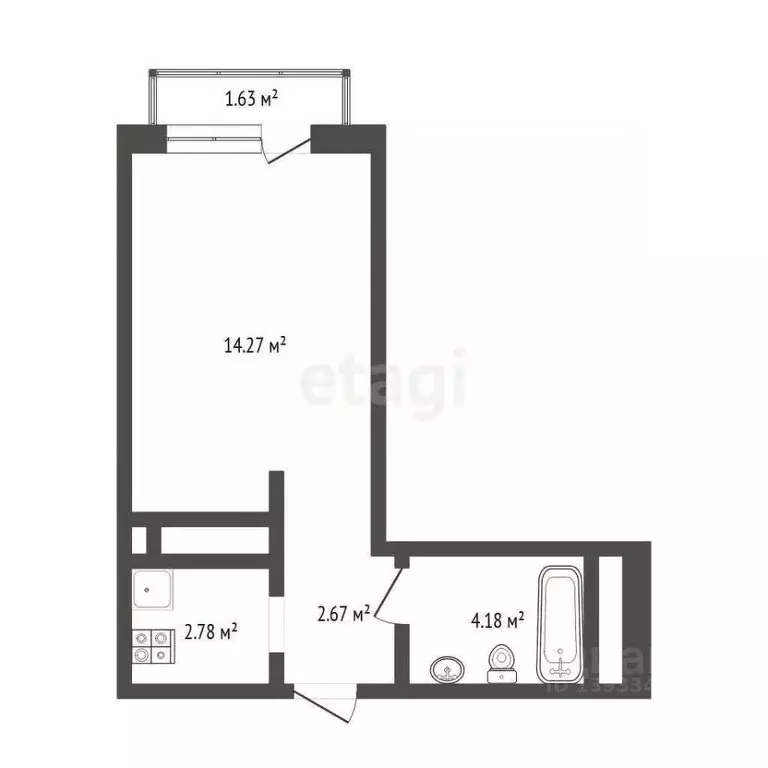 Студия Тюменская область, Тюмень ул. Андрея Приказнова, 7 (23.3 м) - Фото 2