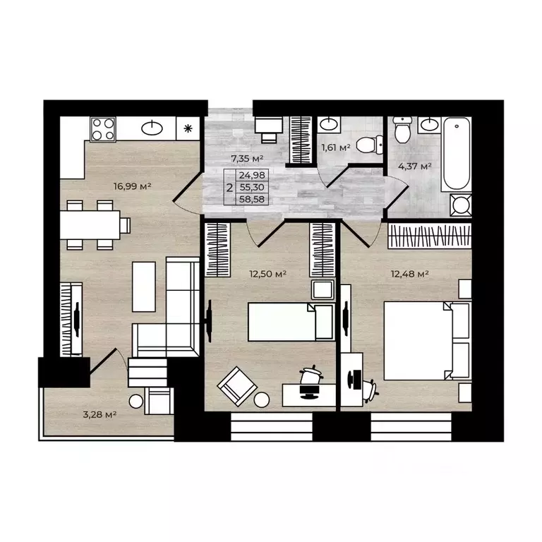 2-к кв. Ярославская область, Ярославль Тормозное ш. (58.58 м) - Фото 1