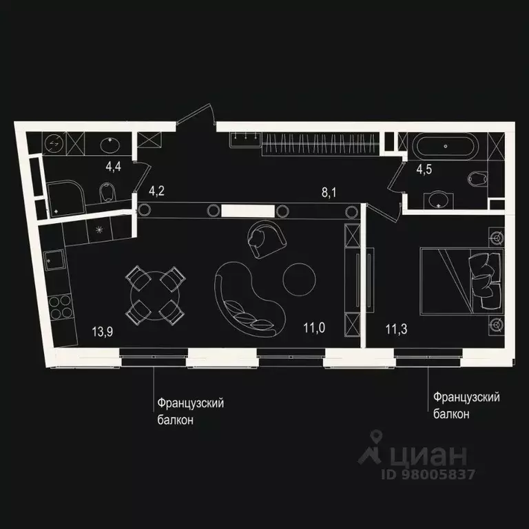 2-к кв. Тюменская область, Тюмень ул. Щербакова, 2к4 (57.41 м) - Фото 0