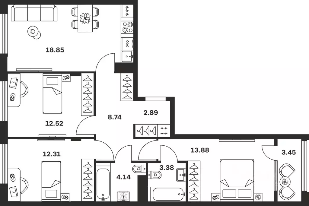 3-к кв. Тульская область, Тула Баташи Парк жилой комплекс (80.16 м) - Фото 1