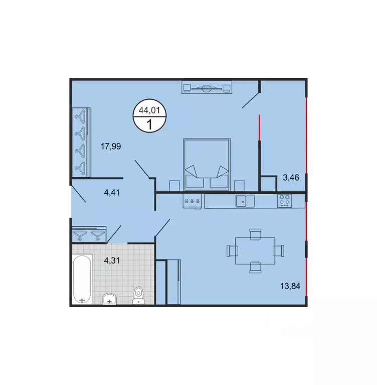 1-к кв. Ставропольский край, Ставрополь № 15 мкр,  (44.01 м) - Фото 1