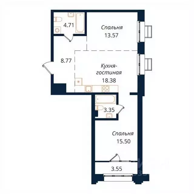 2-к кв. Иркутская область, Иркутск Байкальская ул., 246Б (67.2 м) - Фото 1