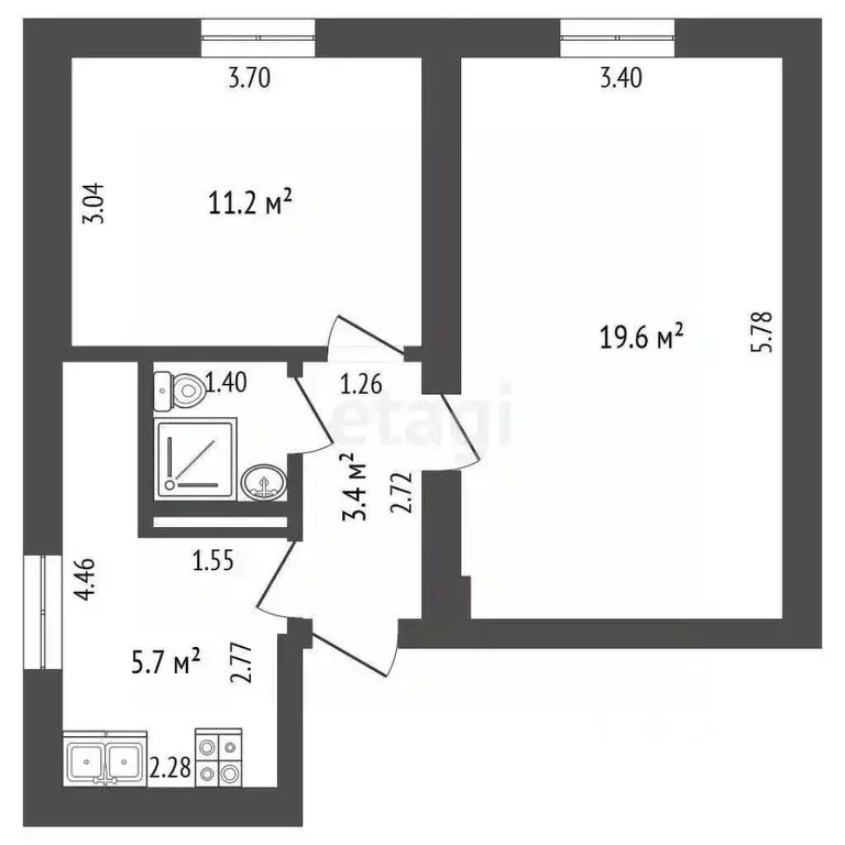 2-к кв. Крым, Черноморское пгт ул. Щорса, 18 (42.4 м) - Фото 2