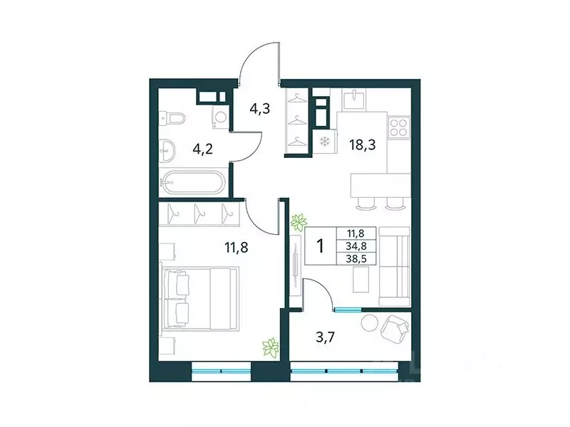1-к кв. Забайкальский край, Чита Хороший мкр,  (38.5 м) - Фото 1