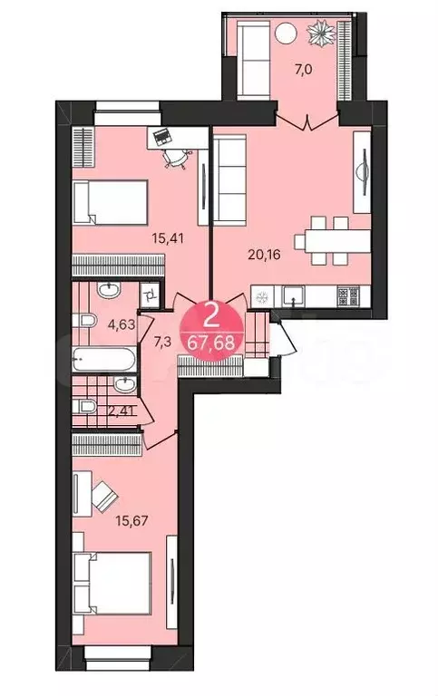 2-к. квартира, 67,7 м, 1/4 эт. - Фото 1
