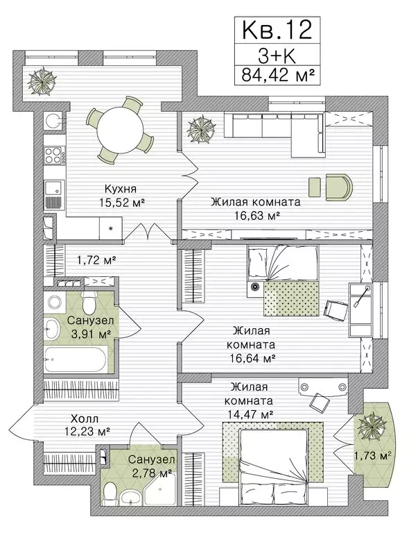 3-комнатная квартира: Рязань, улица Свободы, 74Б (84.42 м) - Фото 0