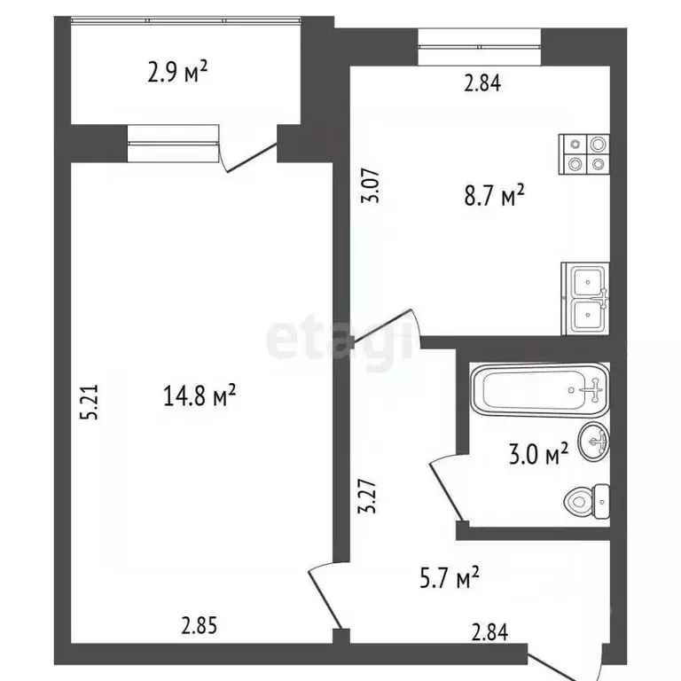 1-к кв. Тюменская область, Тюмень ул. Лесопарковая, 19 (32.2 м) - Фото 2