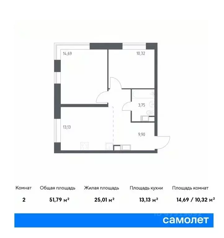 2-к кв. Москва Цветочные Поляны жилой комплекс, к12 (51.79 м) - Фото 0