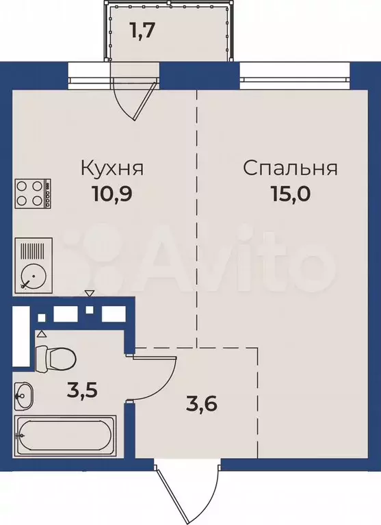 1-к. квартира, 33,5 м, 9/15 эт. - Фото 0