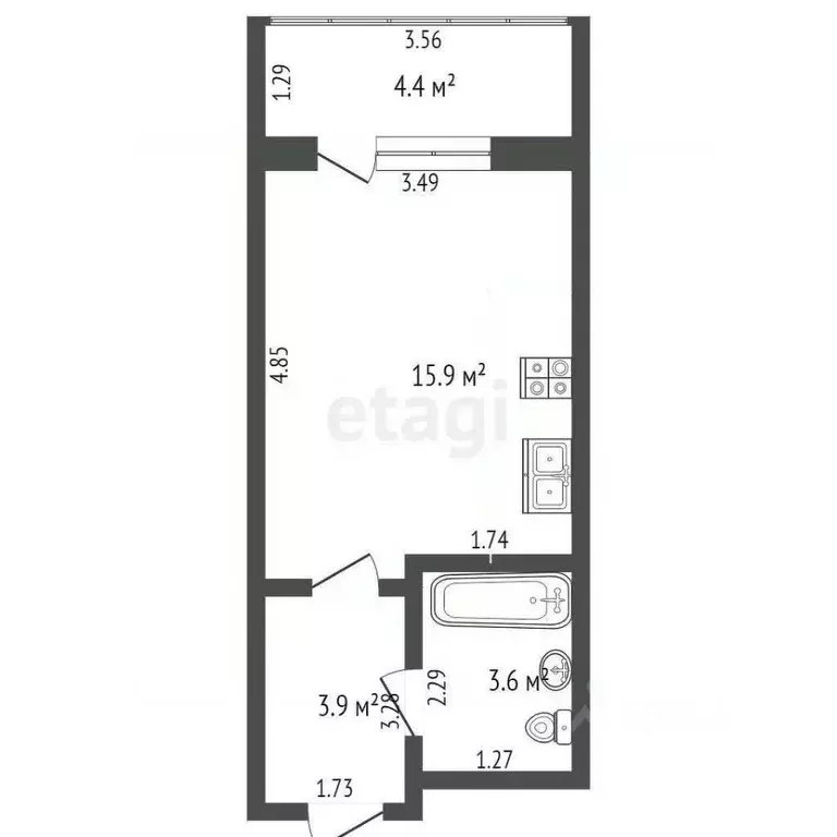 Студия Краснодарский край, Анапа Рождественская ул., 55к2 (28.0 м) - Фото 2
