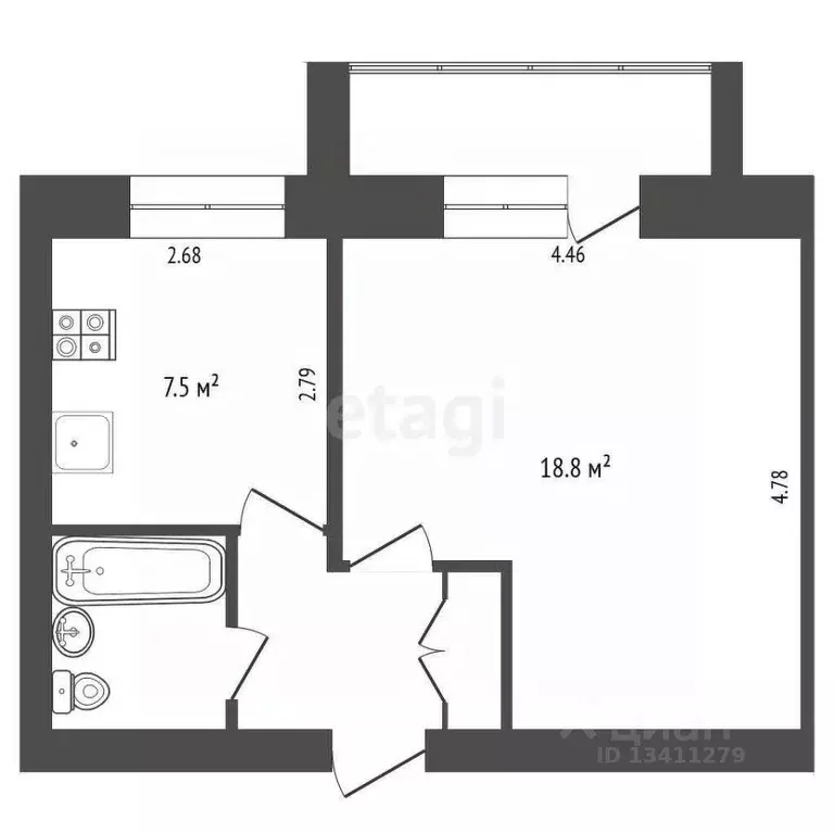 1-к кв. Белгородская область, Белгород Вокзальная ул., 33А (34.0 м) - Фото 2