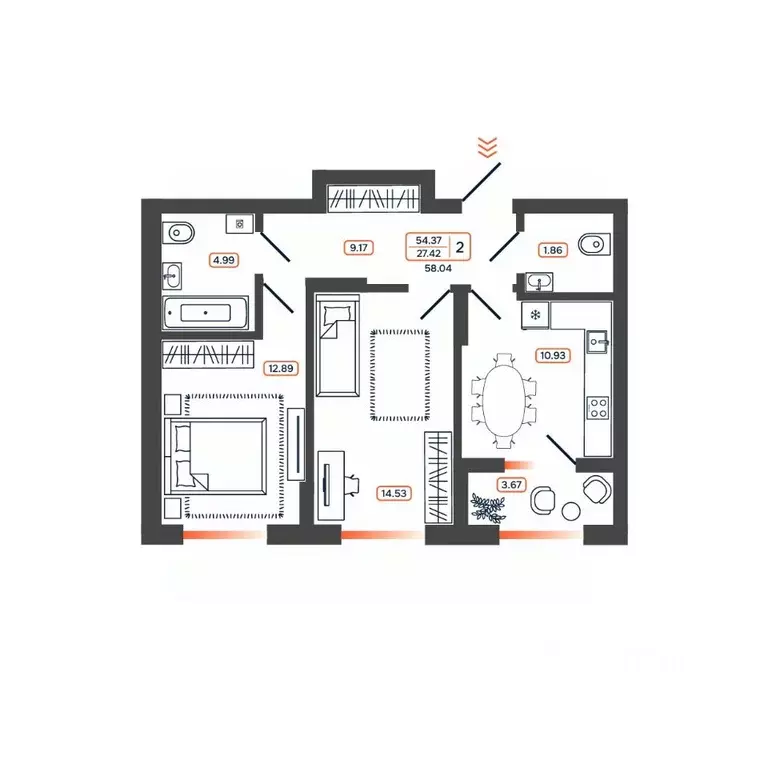 2-к кв. Ростовская область, Батайск ул. Дружная, 10 (58.04 м) - Фото 1