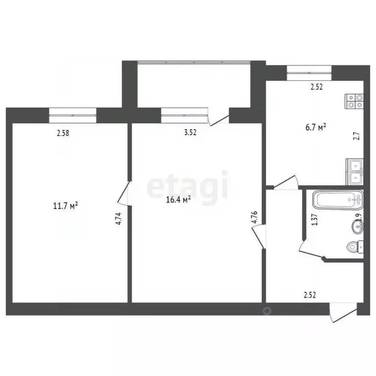 2-к кв. Свердловская область, Тугулым пгт ул. Олимпийская, 3 (45.3 м) - Фото 1