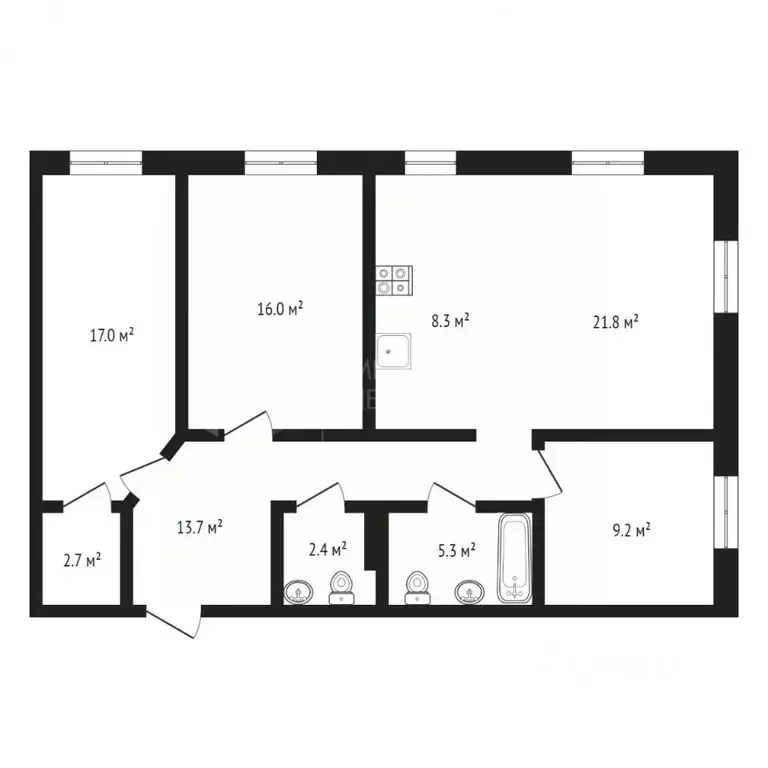 3-к кв. Тюменская область, Тюмень ул. Республики, 204к4 (97.4 м) - Фото 1