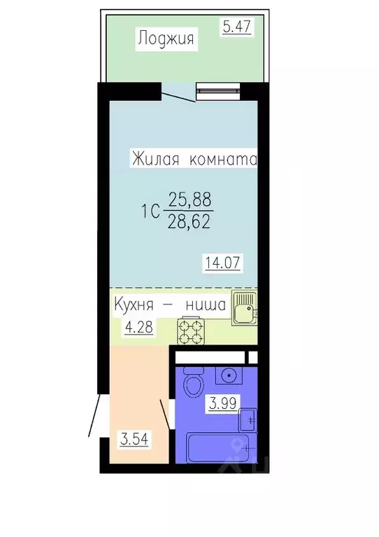 Студия Воронежская область, Воронеж Гвардейский пер., 21 (28.62 м) - Фото 1