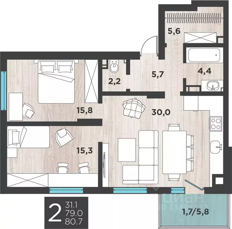 2-к кв. Калининградская область, Калининград ул. 3-я Большая Окружная, ... - Фото 1