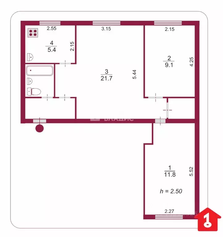 3-к кв. Омская область, Омск просп. Мира, 10б (56.2 м) - Фото 1
