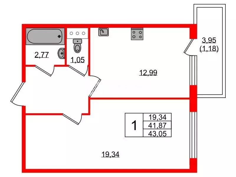 1-комнатная квартира: посёлок Шушары, Московское шоссе, 262к4 (41.5 м) - Фото 0