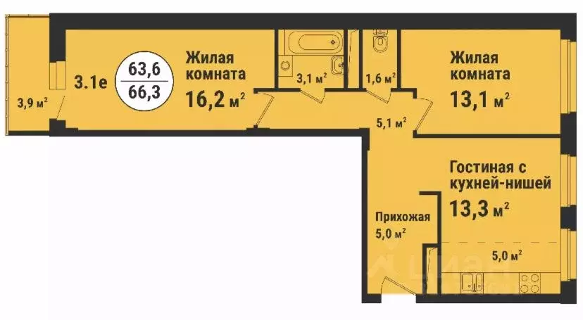 3-к кв. Тамбовская область, Тамбов ул. Карла Маркса, 169 (66.3 м) - Фото 0