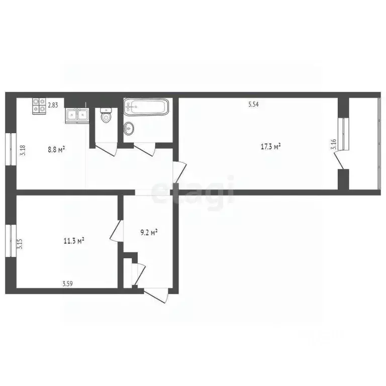 2-к кв. Ямало-Ненецкий АО, Ноябрьск ул. Владимира Высоцкого, 42 (49.0 ... - Фото 2