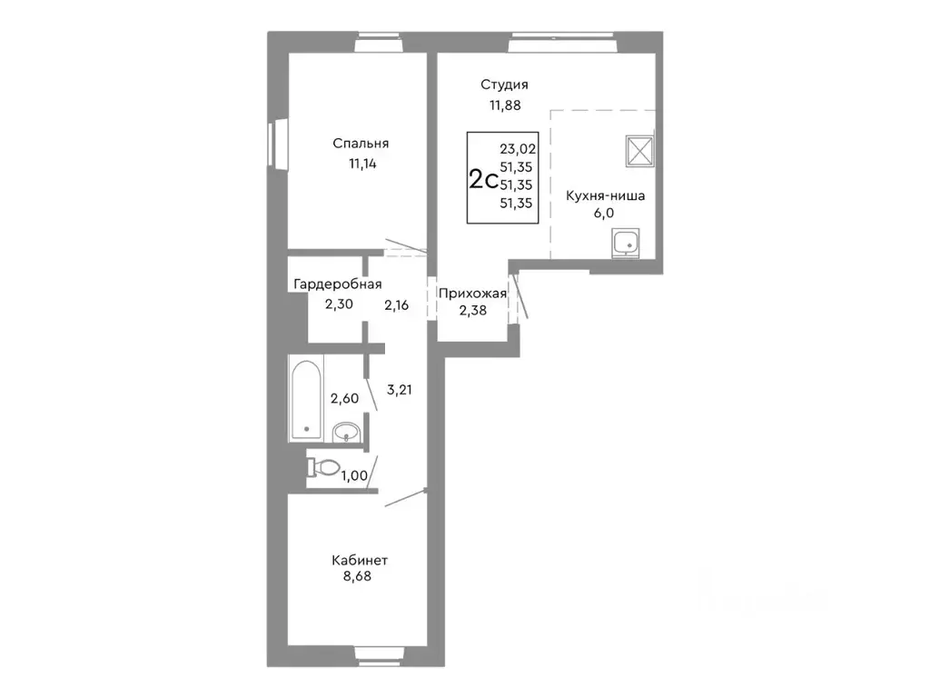 2-к кв. Челябинская область, Челябинск Нефтебазовая ул., 1-13 (51.35 ... - Фото 0