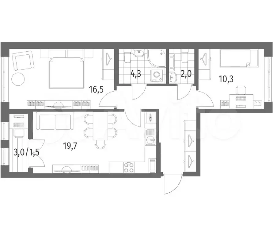 2-к. квартира, 65,1 м, 4/8 эт. - Фото 0