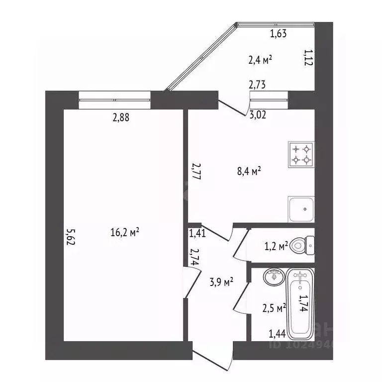 1-к кв. Башкортостан, Уфа ул. Бехтерева, 16 (33.6 м) - Фото 2
