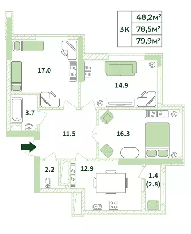 3-к кв. Крым, Симферопольский район, с. Мирное ул. Крымской Весны ... - Фото 1