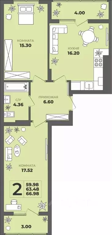 2-к кв. Калининградская область, Калининград ул. Генерала Толстикова, ... - Фото 1