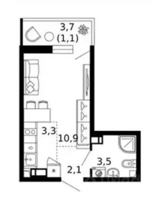 Студия Краснодарский край, Сочи ул. Искры, 66/9к8 (21.0 м) - Фото 2